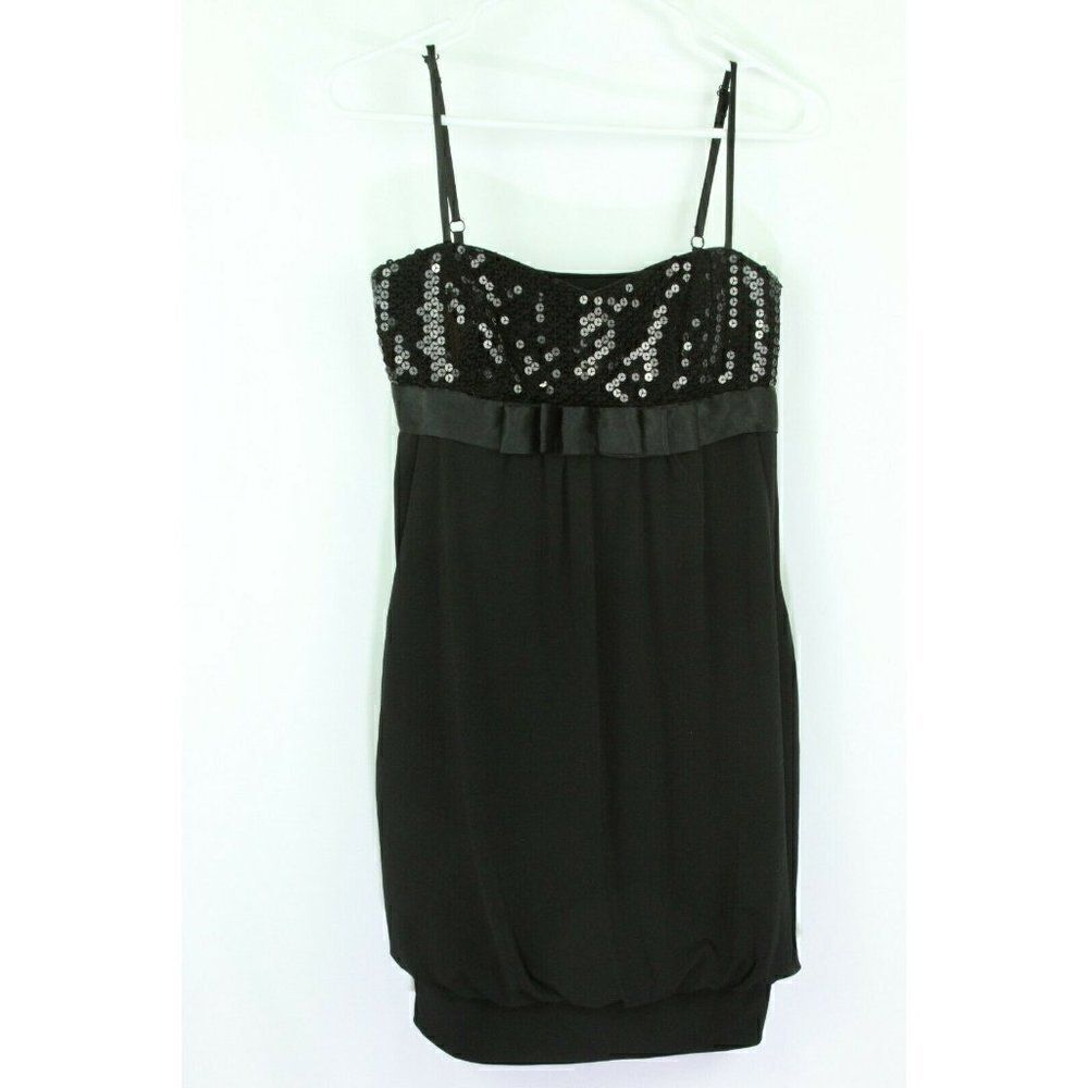 Morgan & Co Mini Dress Black Sequin Satin Bubble Hem Prom Party Juniors 9/10